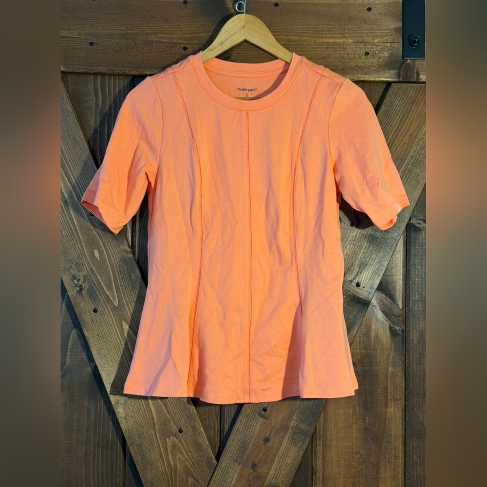 Studio Park Peach Short Sleeve Peplum Top